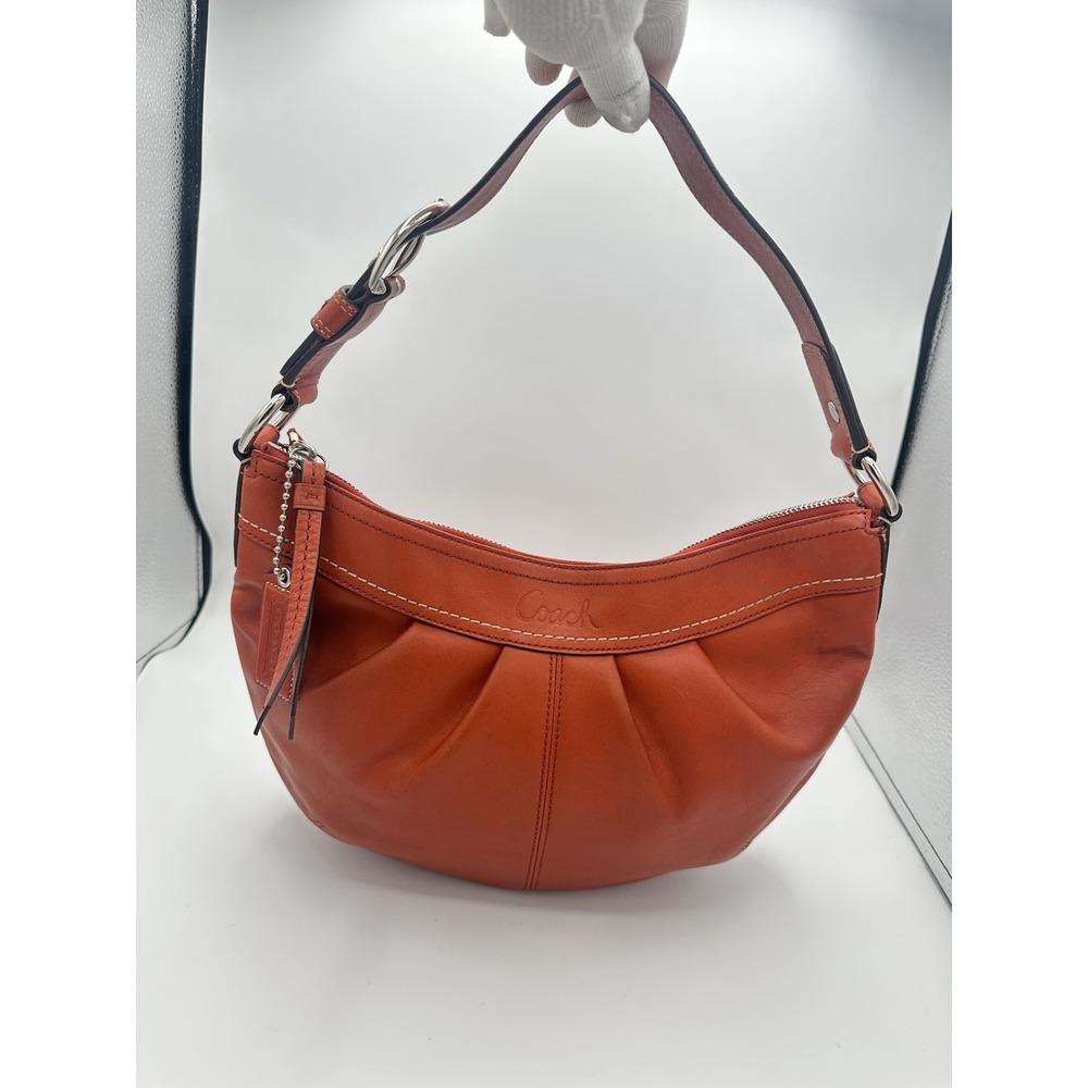 Coach Medium F13730 Vintage Orange Red Soho Y2K Pleated Leather Shoulder Bag